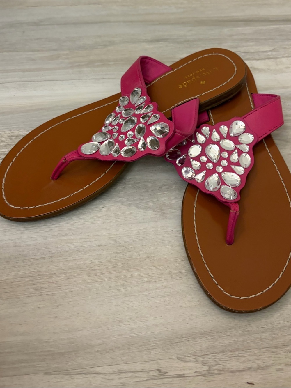 Kate Spade Women's Hot Pink Jeweled Thong Sandals Size 8
